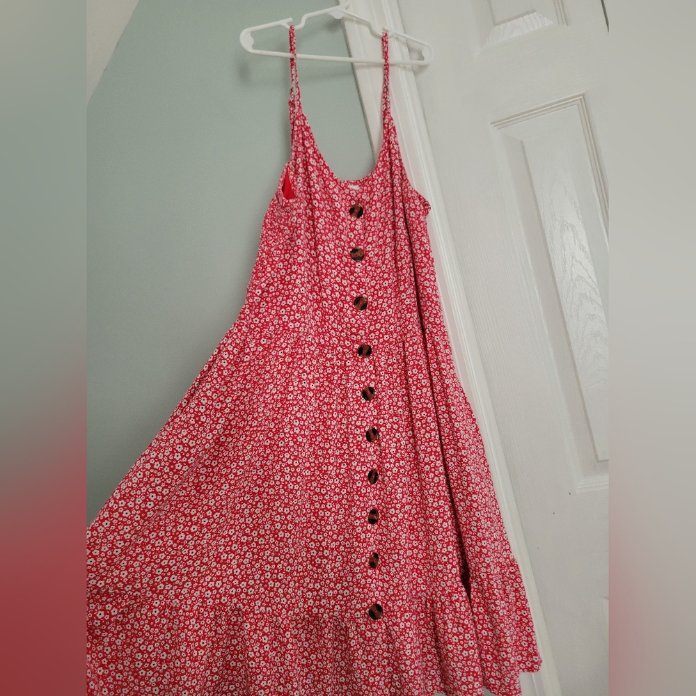 Red and White Flower Summer Dress
